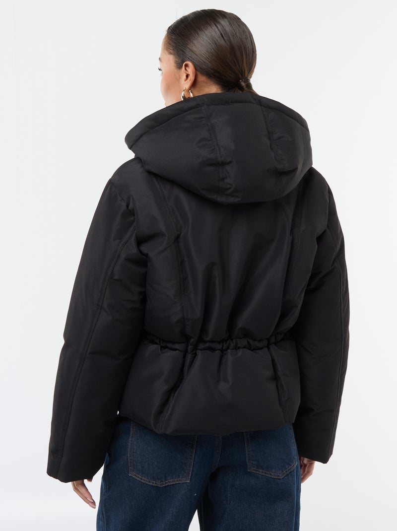 Casaco almofadado curto com capuz e efeito pele 'JDY' Preto - Kiabi