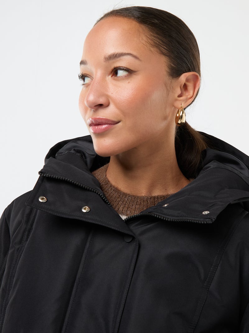 Casaco almofadado curto com capuz e efeito pele 'JDY' Preto - Kiabi