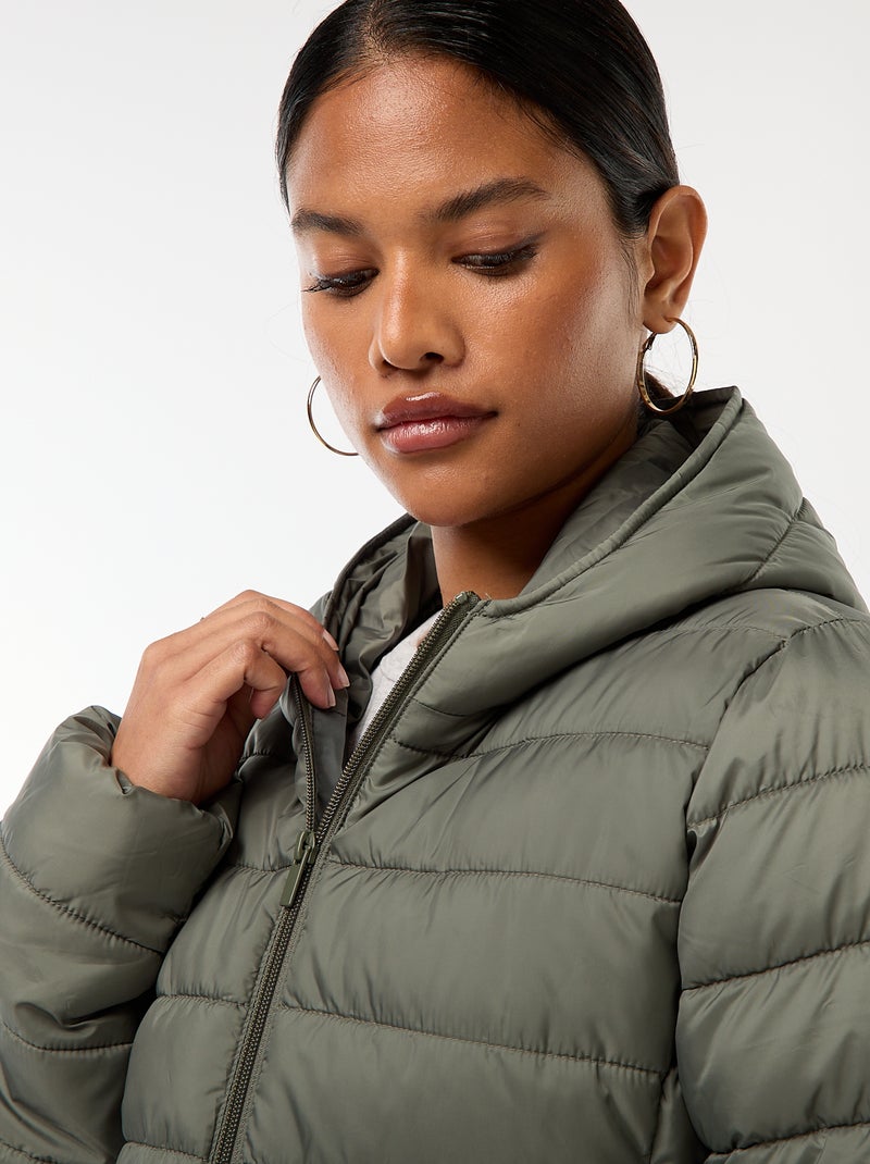 Casaco almofadado leve com capuz liso Verde - Kiabi