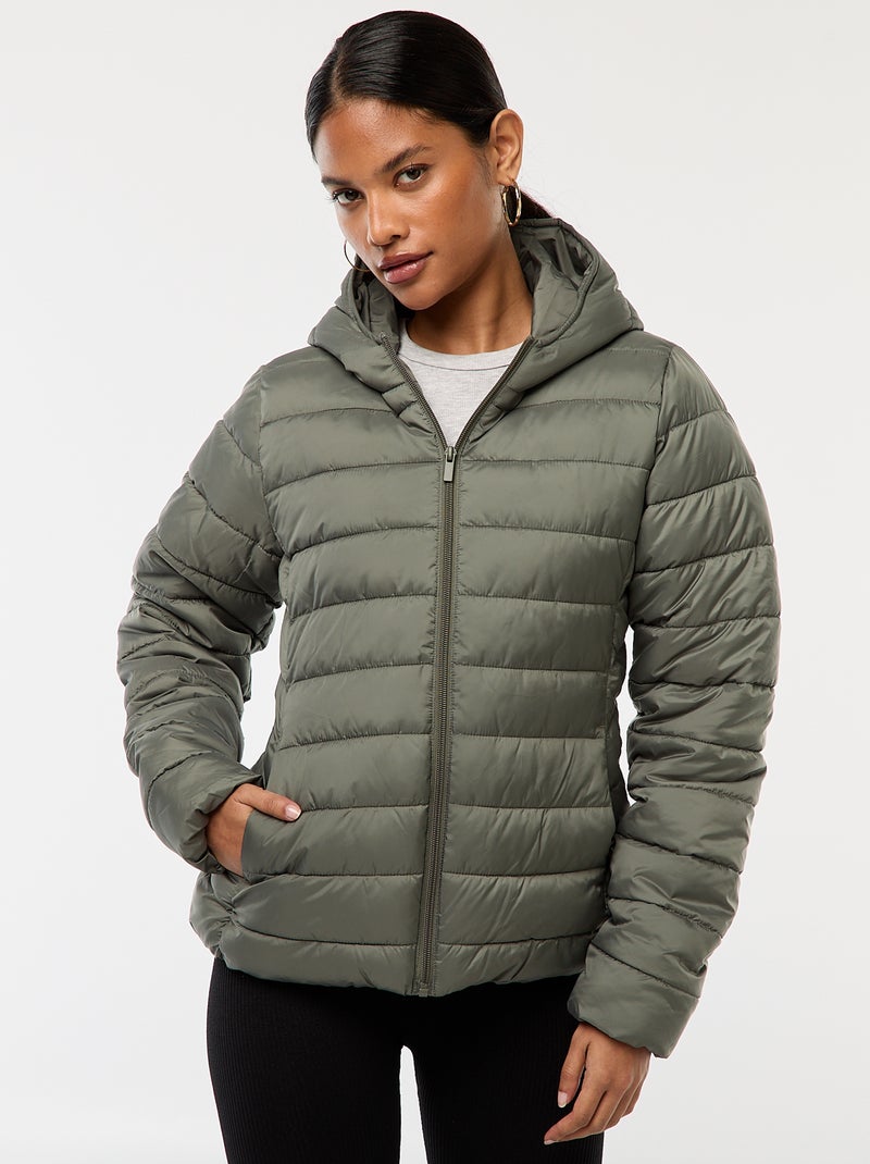 Casaco almofadado leve com capuz liso Verde - Kiabi