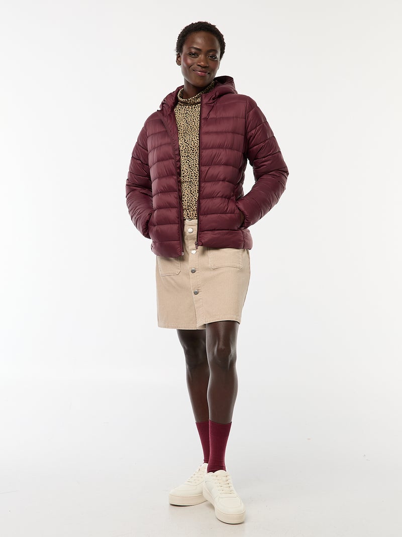 Casaco almofadado leve com capuz liso Vermelho - Kiabi