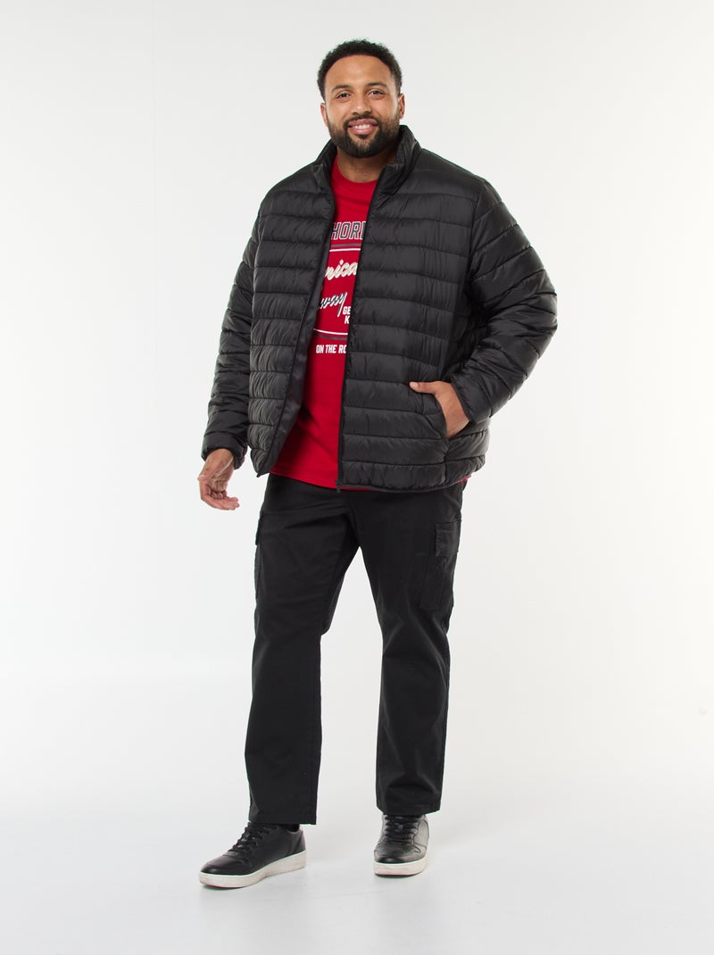 Casaco almofadado leve e liso com mangas compridas e gola alta Preto - Kiabi