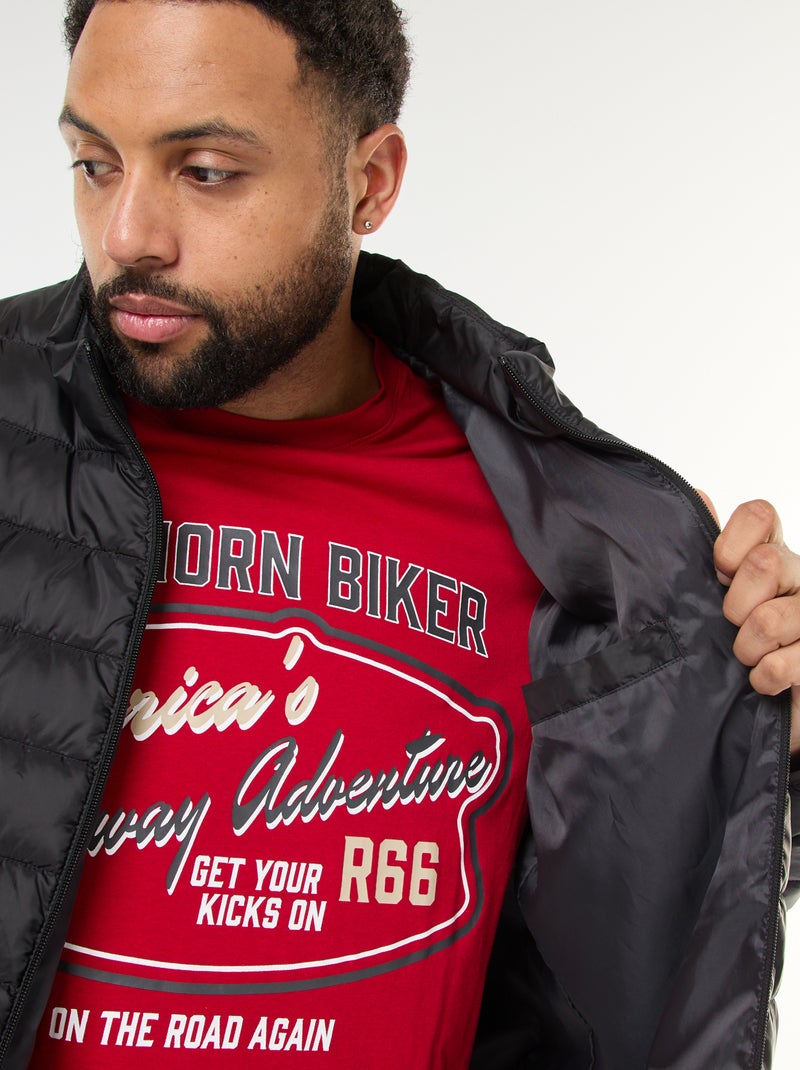 Casaco almofadado leve e liso com mangas compridas e gola alta Preto - Kiabi