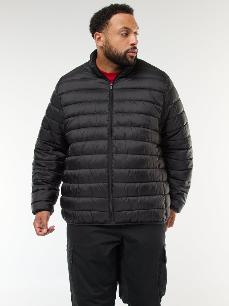 Casaco almofadado leve e liso com mangas compridas e gola alta Preto - Kiabi