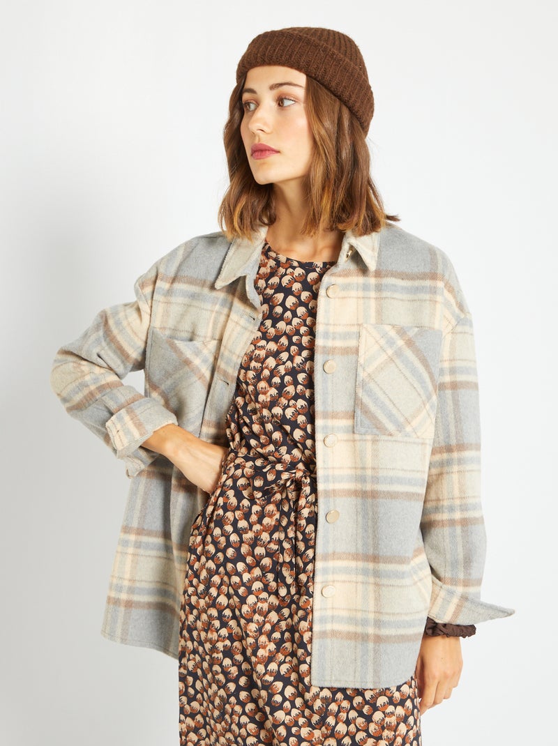 Casaco aos quadrados tipo camisa-casaco BEGE - Kiabi