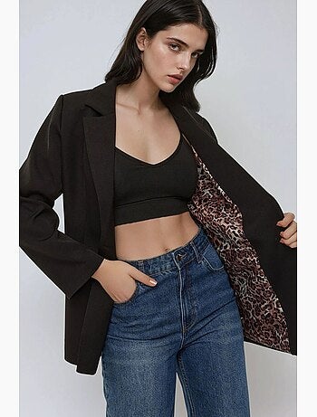 Casaco blazer com forro de leopardo hiccup