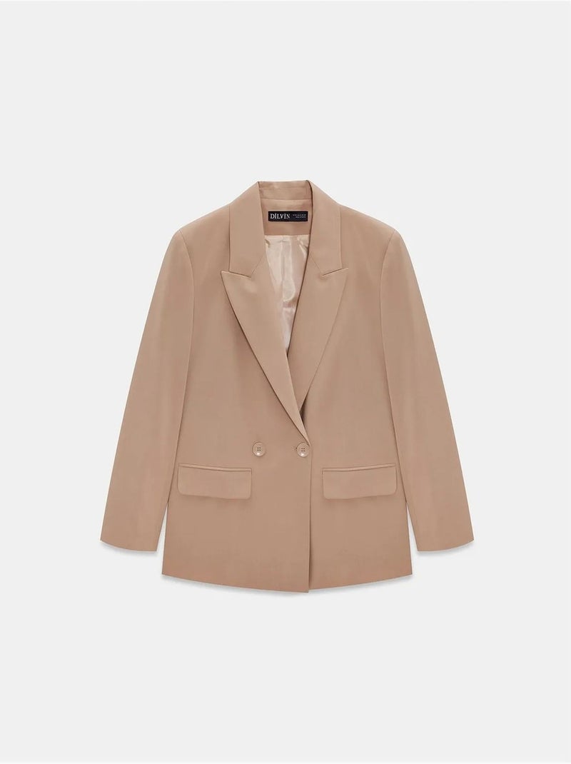 Casaco blazer comprido em crepe dilvin Bege-argila - Kiabi