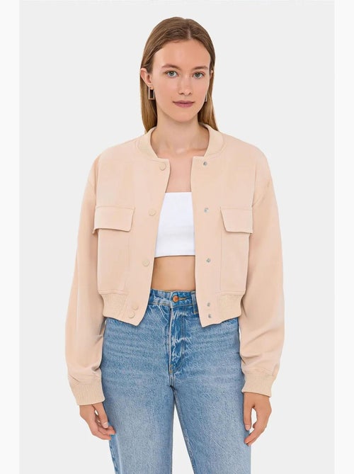 Casaco bomber com gola redonda e bolso hiccup - Kiabi Casaco bomber com gola redonda e bolso hiccup - Kiabi