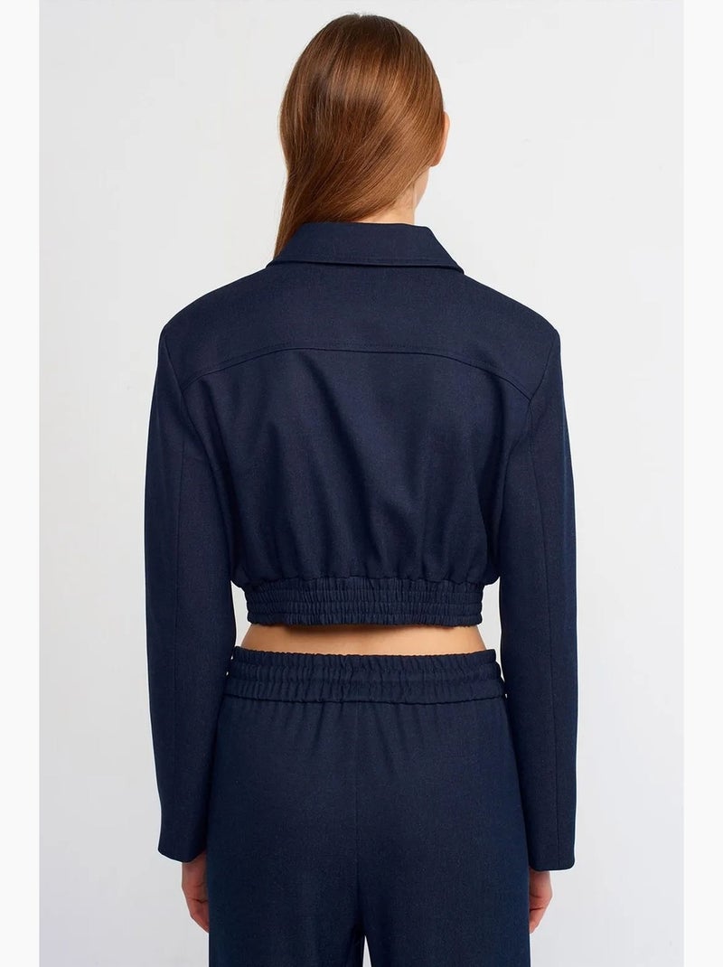 Casaco bomber curto em crepe dilvin Azul-marinho - Kiabi