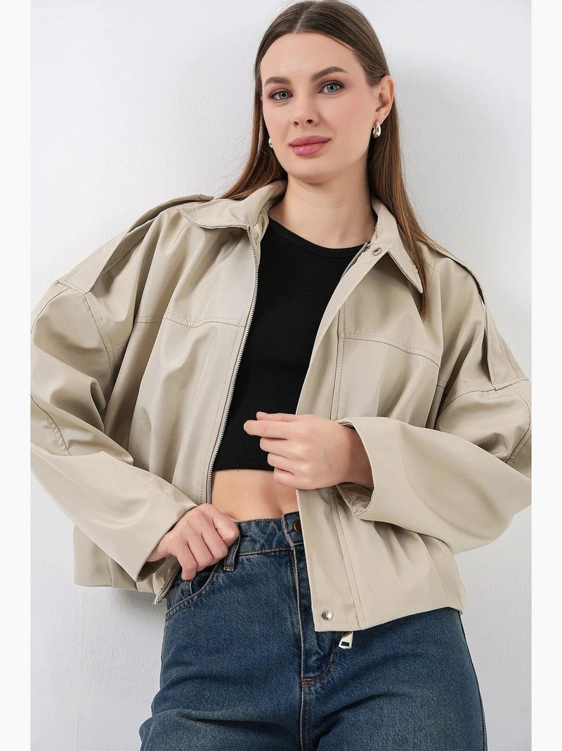 Casaco bomber em gabardina com fecho de correr bdart Areia - Kiabi