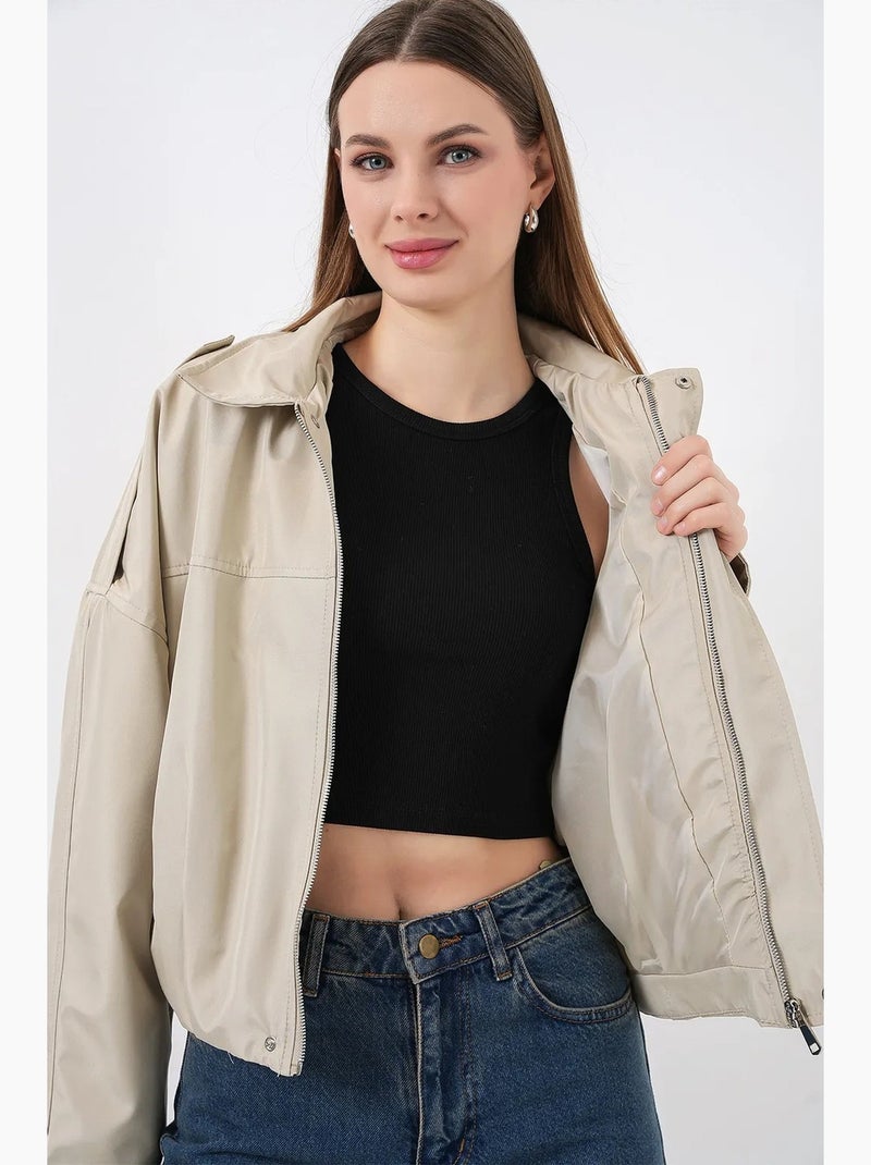 Casaco bomber em gabardina com fecho de correr bdart Areia - Kiabi
