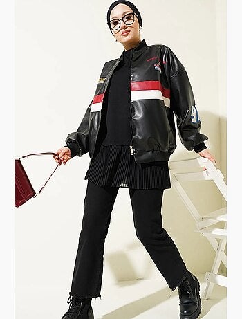 Casaco bomber oversize em pele sintética color block bdart