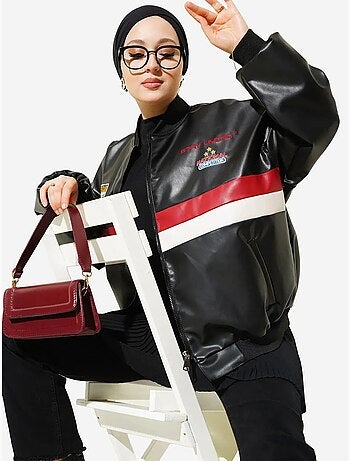 Casaco bomber oversize em pele sintética color block bdart