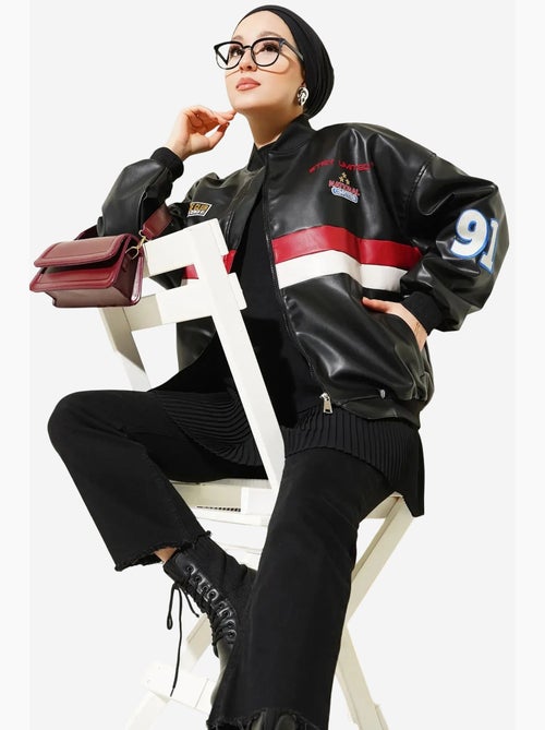 Casaco bomber oversize em pele sintética color block bdart - Kiabi Casaco bomber oversize em pele sintética color block bdart - Kiabi