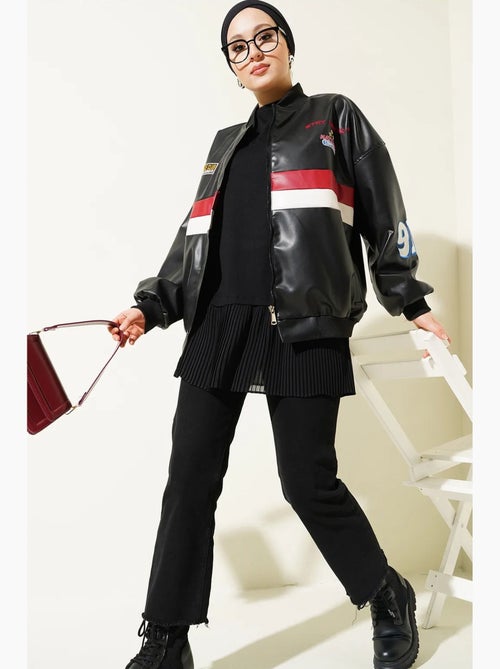 Casaco bomber oversize em pele sintética color block bdart - Kiabi Casaco bomber oversize em pele sintética color block bdart - Kiabi