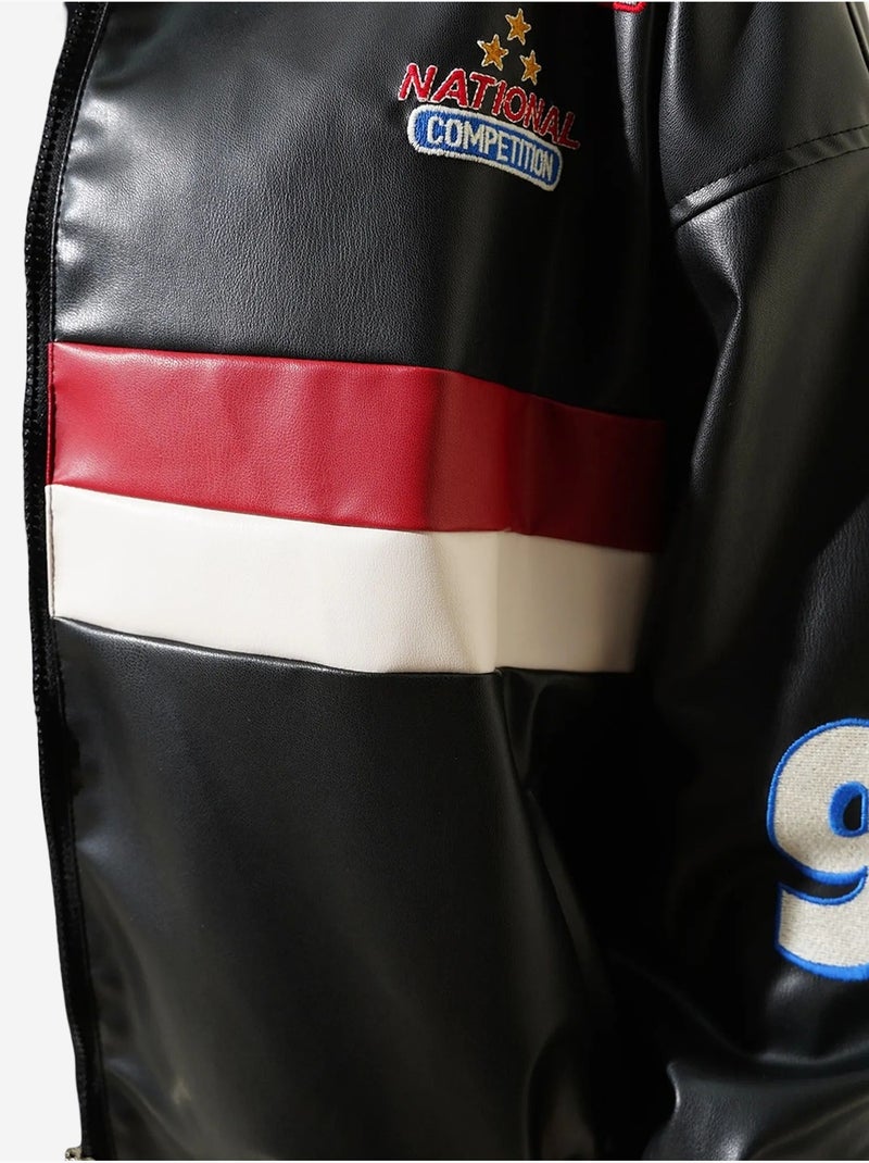 Casaco bomber oversize em pele sintética color block bdart Preto - Kiabi