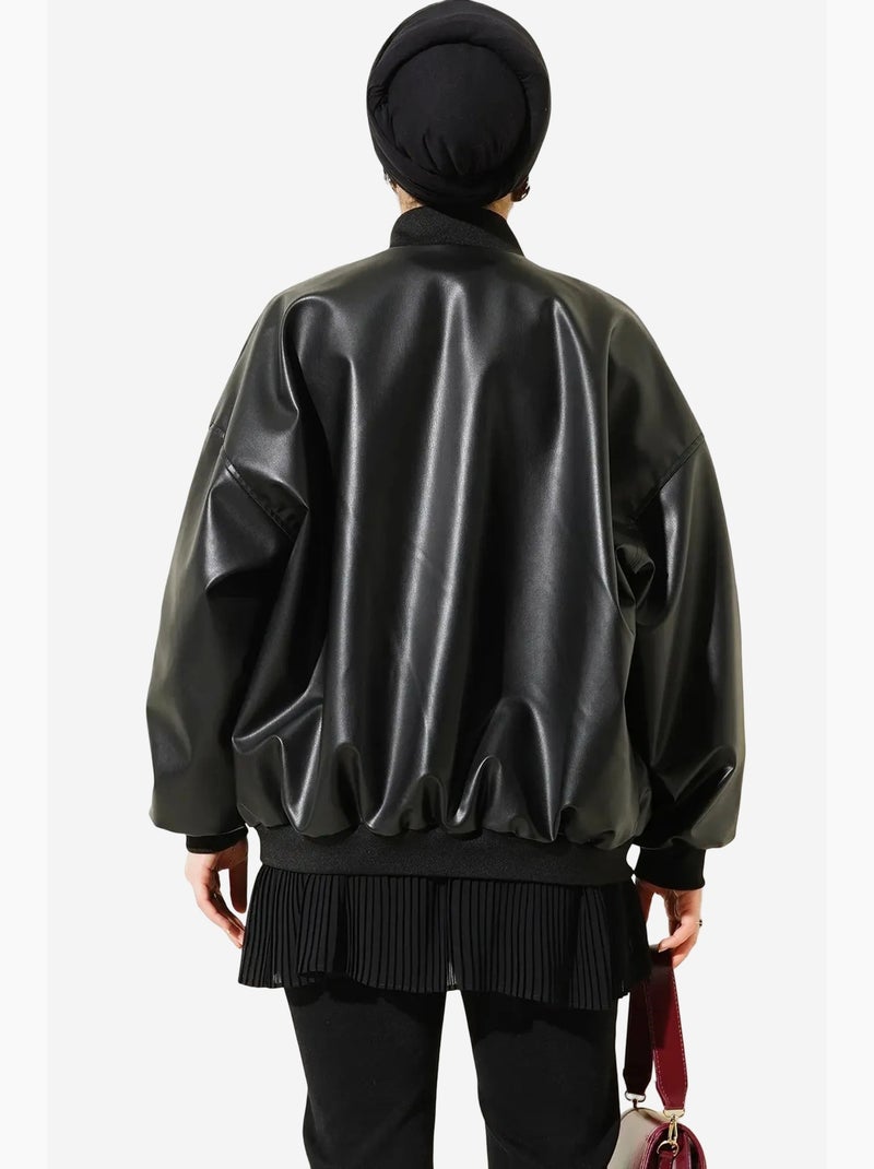 Casaco bomber oversize em pele sintética color block bdart Preto - Kiabi