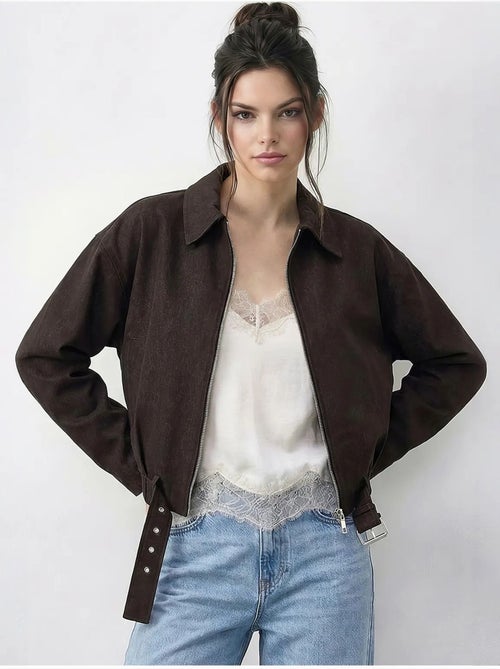 Casaco bomber oversized em ganga com cinto lucci - Kiabi Casaco bomber oversized em ganga com cinto lucci - Kiabi