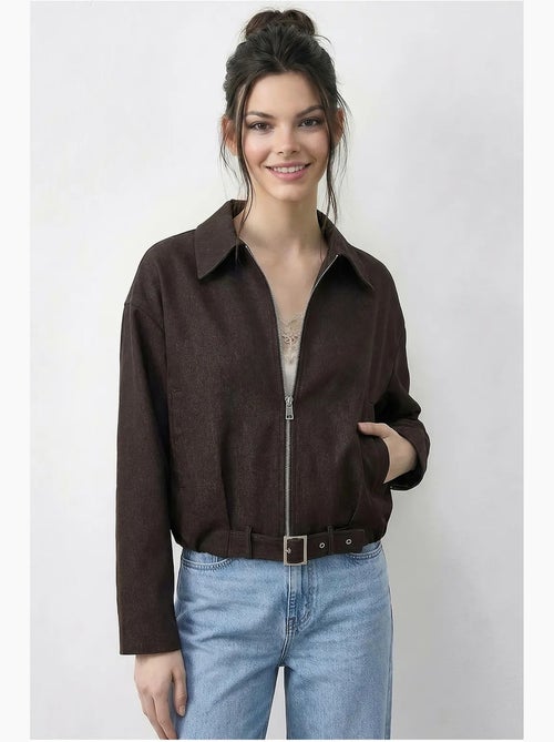 Casaco bomber oversized em ganga com cinto lucci - Kiabi Casaco bomber oversized em ganga com cinto lucci - Kiabi