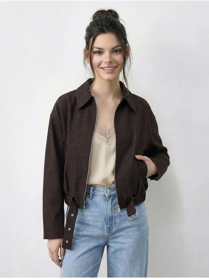 Casaco bomber oversized em ganga com cinto lucci Castanho-chocolate - Kiabi