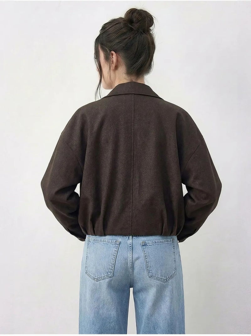 Casaco bomber oversized em ganga com cinto lucci Castanho-chocolate - Kiabi