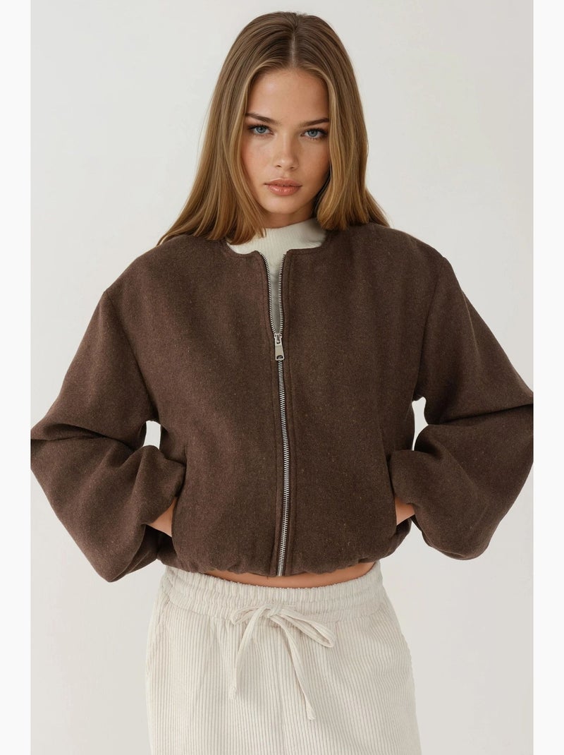 Casaco bomber oversized texturizado com fecho de correr integral hiccup Castanho-escuro - Kiabi