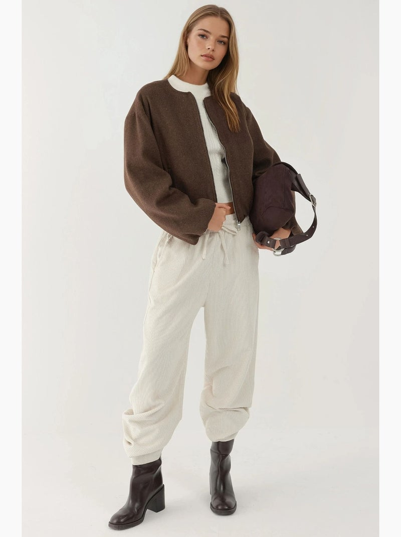 Casaco bomber oversized texturizado com fecho de correr integral hiccup Castanho-escuro - Kiabi