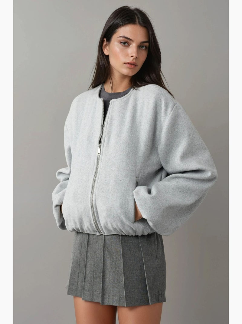 Casaco bomber oversized texturizado com fecho de correr integral hiccup Cinza claro - Kiabi