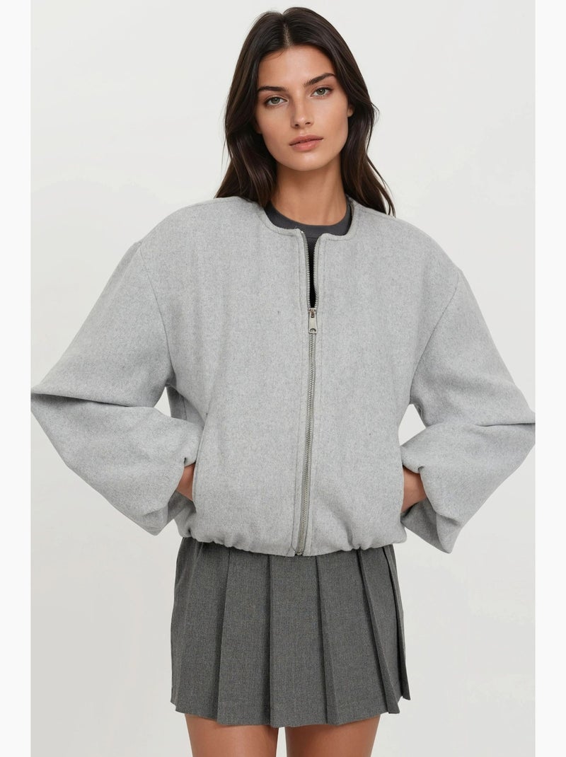 Casaco bomber oversized texturizado com fecho de correr integral hiccup Cinza claro - Kiabi
