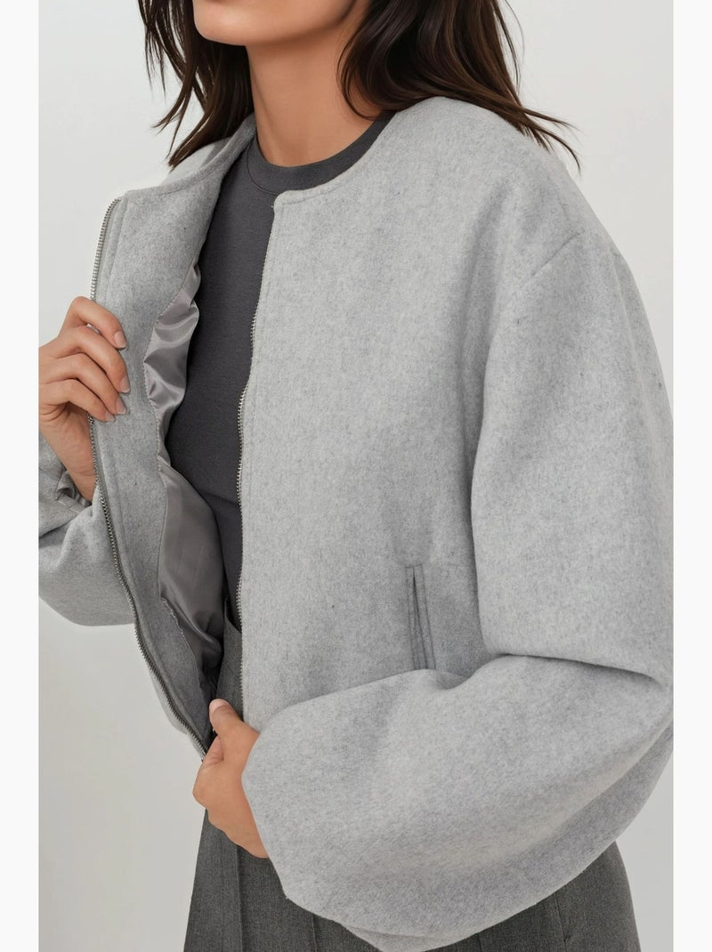 Casaco bomber oversized texturizado com fecho de correr integral hiccup Cinza claro - Kiabi