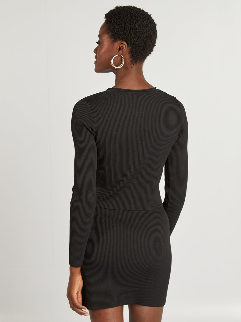 Casaco canelado crop top Preto - Kiabi