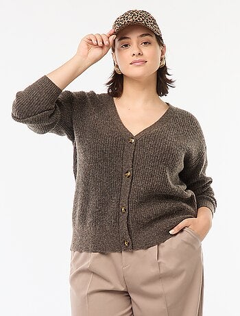 Casaco cardigan em malha nervurada