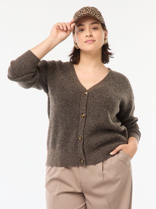 Casaco cardigan em malha nervurada - Kiabi