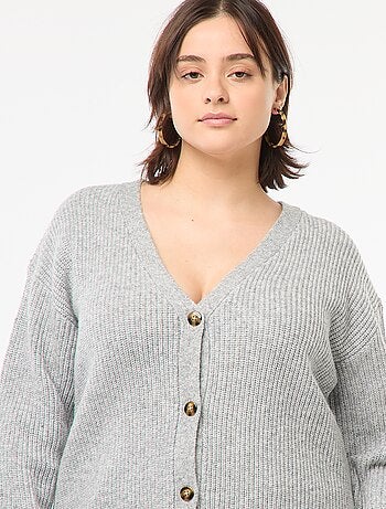 Casaco cardigan em malha nervurada