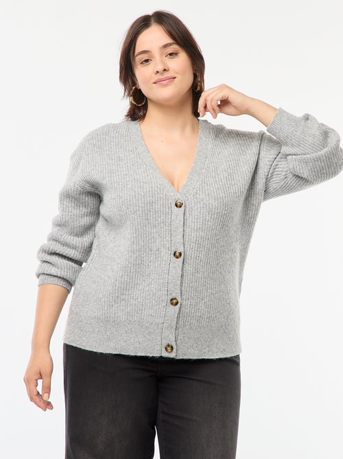 Casaco cardigan em malha nervurada - Kiabi