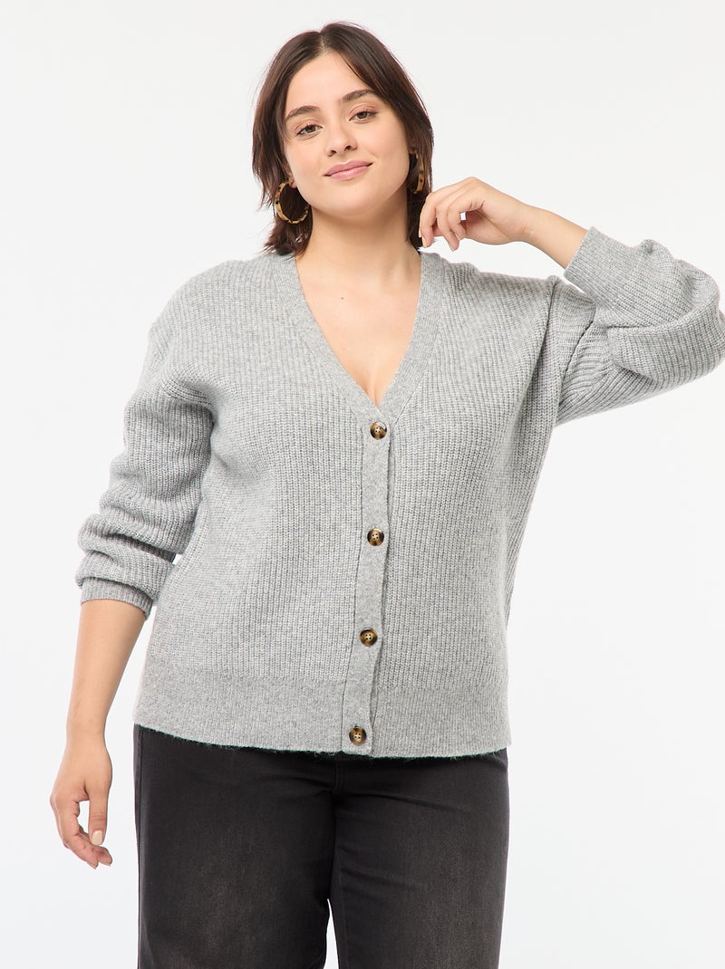 Casaco cardigan em malha nervurada Cinza - Kiabi
