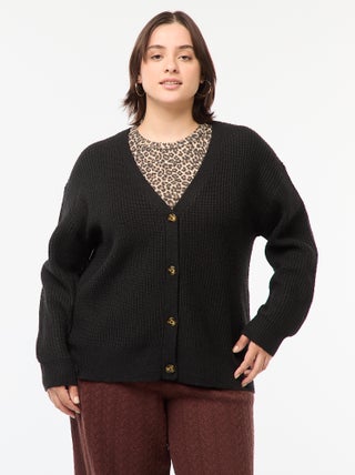 Casaco cardigan em malha nervurada