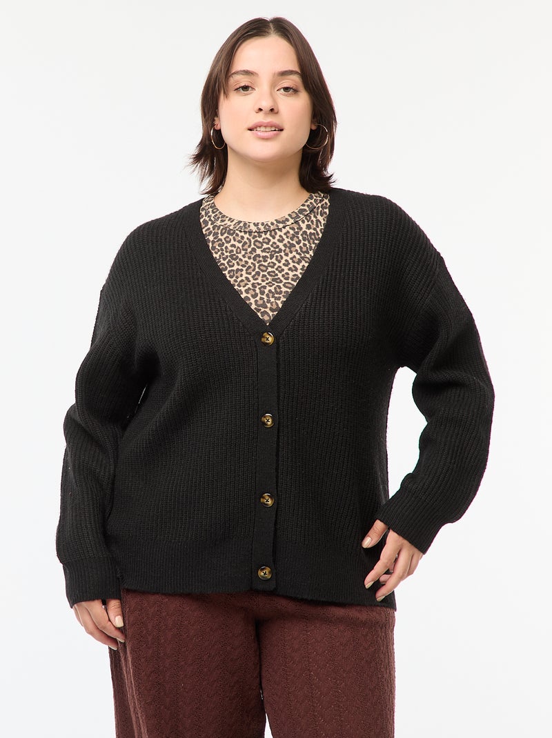 Casaco cardigan em malha nervurada Preto - Kiabi