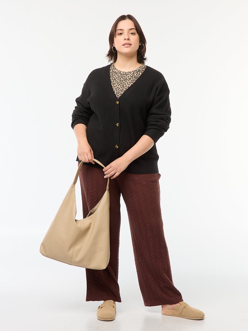Casaco cardigan em malha nervurada Preto - Kiabi
