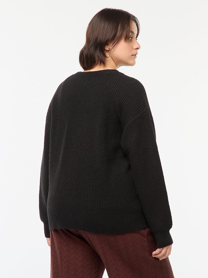 Casaco cardigan em malha nervurada Preto - Kiabi