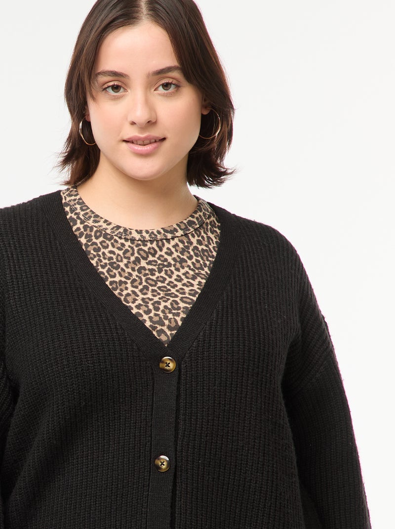 Casaco cardigan em malha nervurada Preto - Kiabi