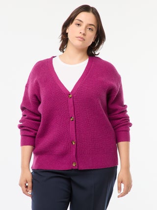 Casaco cardigan em malha nervurada