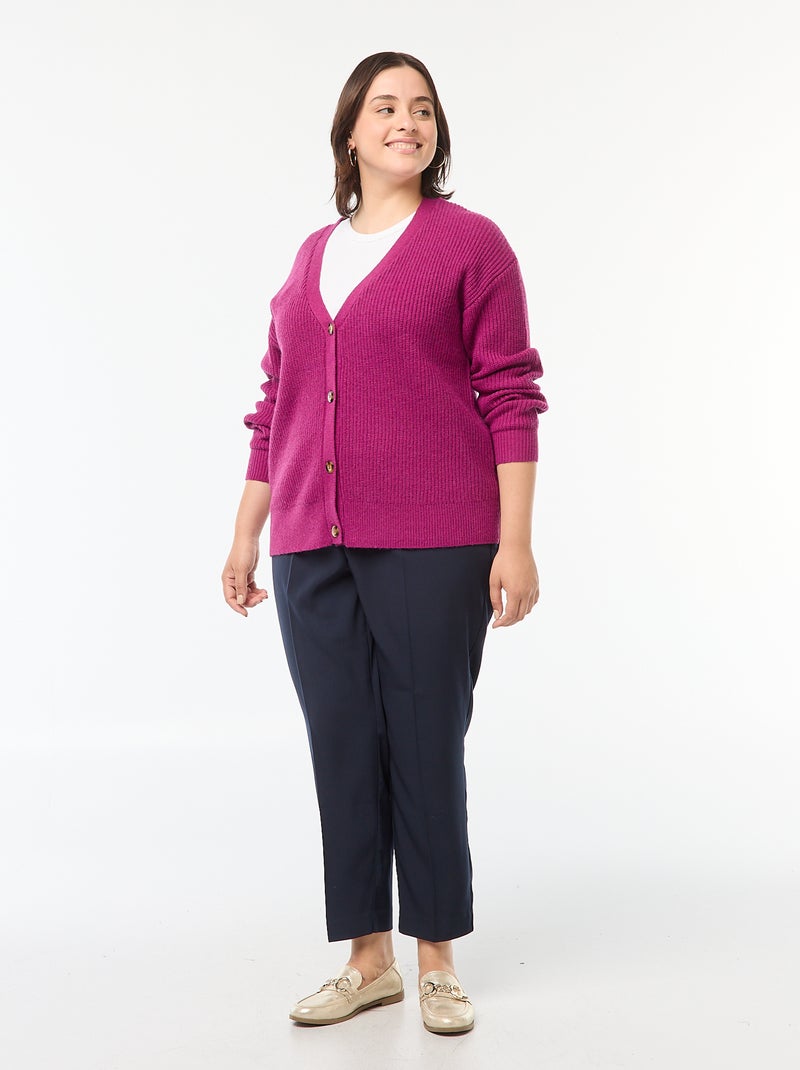 Casaco cardigan em malha nervurada Violeta - Kiabi