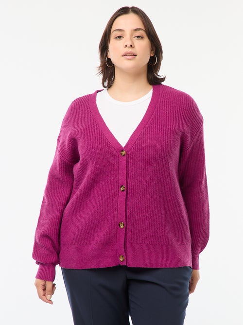 Casaco cardigan em malha nervurada - Kiabi