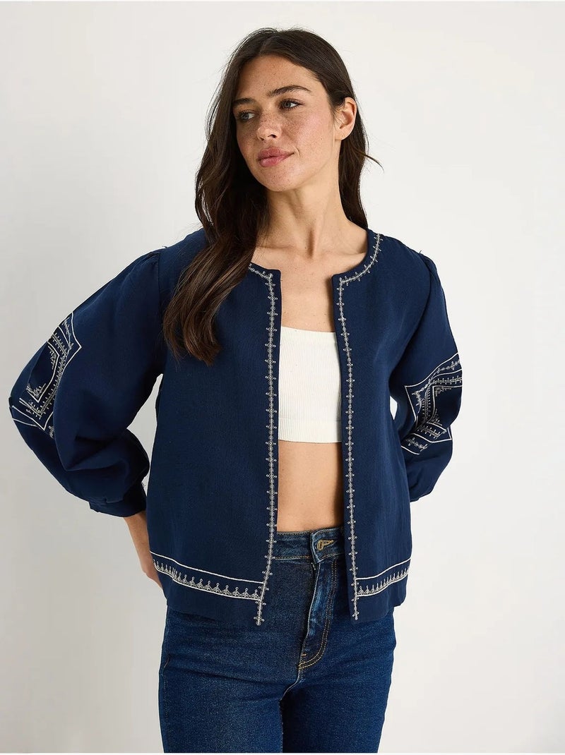Casaco casual bordado com decote redondo lucci Azul-marinho - Kiabi