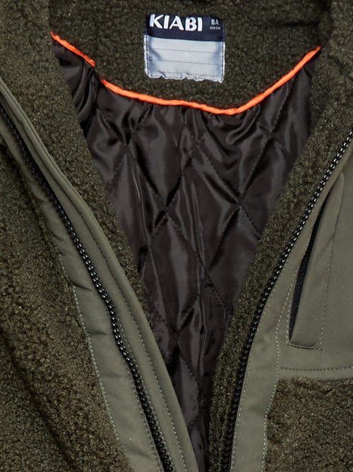 Casaco com capuz bimaterial efeito lã de ovelha - Kiabi