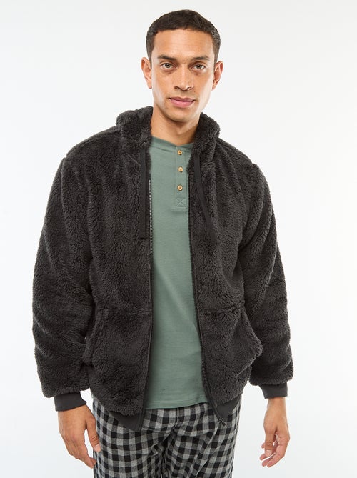 Casaco com capuz e fecho de correr em malha pelúcia - Kiabi