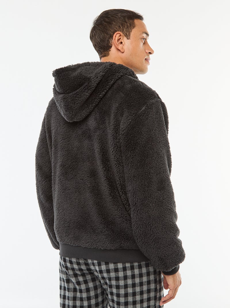 Casaco com capuz e fecho de correr em malha pelúcia Preto - Kiabi