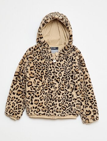 Casaco com capuz e fecho de correr em pelo sintético