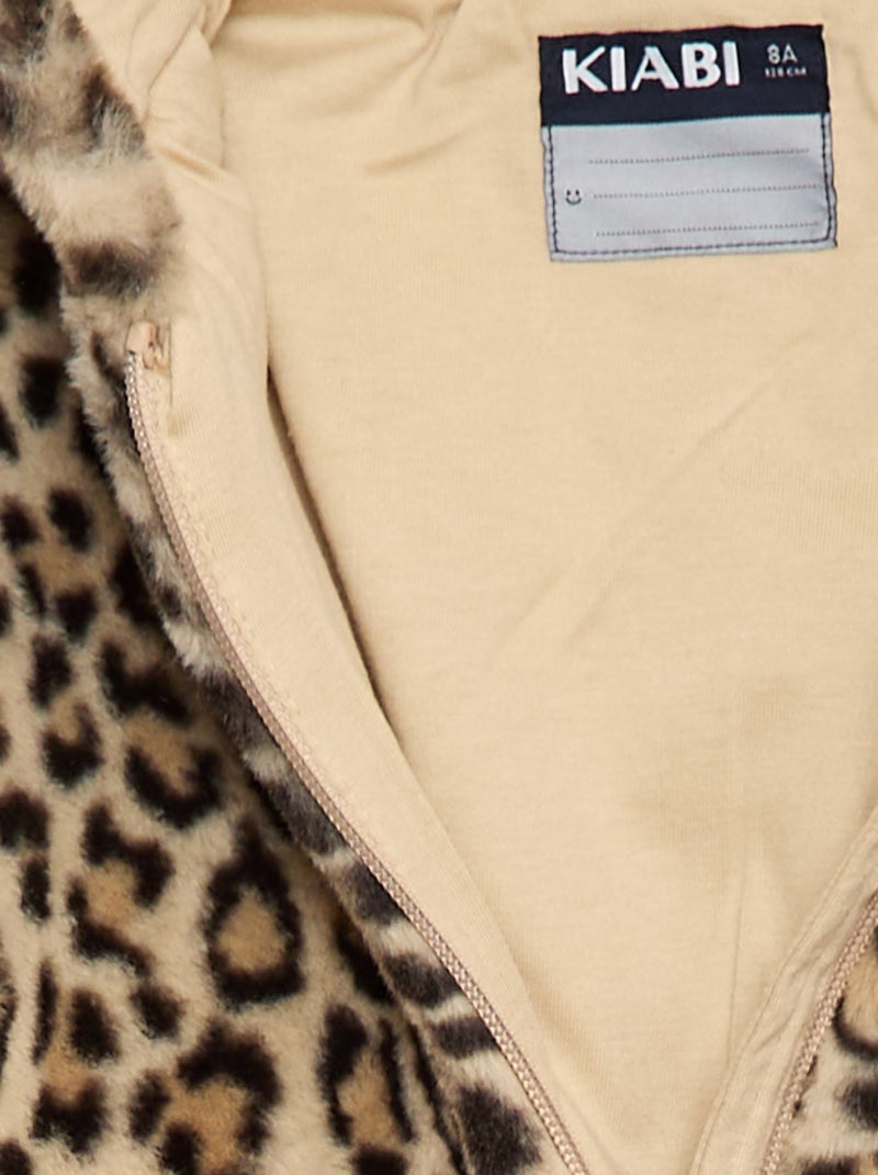 Casaco com capuz e fecho de correr em pelo sintético Castanho - Kiabi